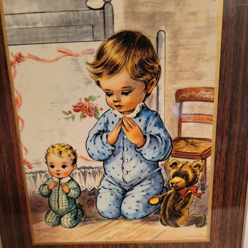 Vintage Bonella Milano Italy Print on Wood Boy Praying Tddy Br Doll Childs Room - Picture 2 of 7