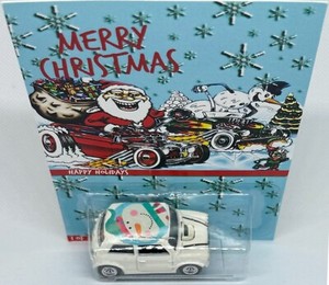 White Morris Mini CUSTOM Hot Wheels Merry Christmas Happy Holidays w/RR