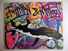 Tableau TINTIN ET MILOU REQUIN SOUS MARIN 100x81cm YORIS tag street art peinture
