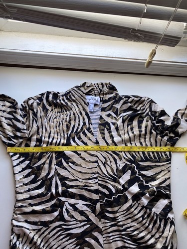 Jospeh Ribkoff Blouse Woman 14 Animal Print Sparkle Sheer Ruching V Neck Office - Bild 12 von 16