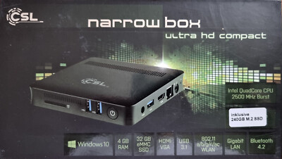 Mini PC CSL Narrow Box Ultra HD Compact 4GB RAM 240 GB SSD Intel QuadCore CPU