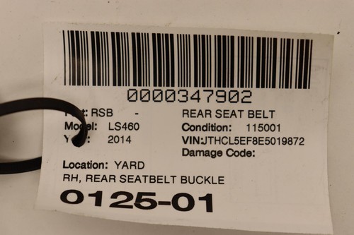 2013-2017 LEXUS LS460 LS600H REAR RIGHT & CENTER SIDE SEAT BELT BUCKLE OEM - Picture 6 of 6