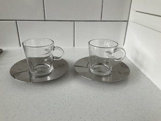 Nespresso Collection Glass Espresso Cup & Steel Saucer x2 Atelier OI