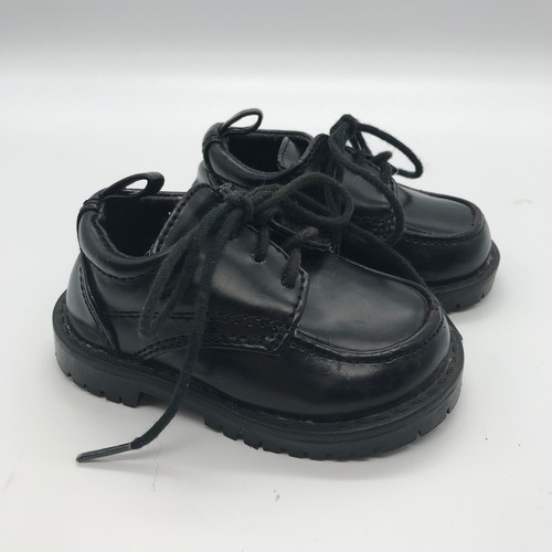 Koala Kids Toddler Boys size 2 Lace Up Oxfords Black Chunky Soles Dress Shoes - Picture 3 of 9