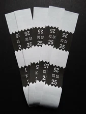 5 - Black $25 Cash Money Self-Sealing Straps White Saw Tooth Currency Bands 