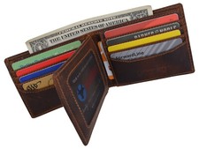 Retro Mens Wallet Genuine Leather RFID Large Capacity Bifold Credit Card Holder