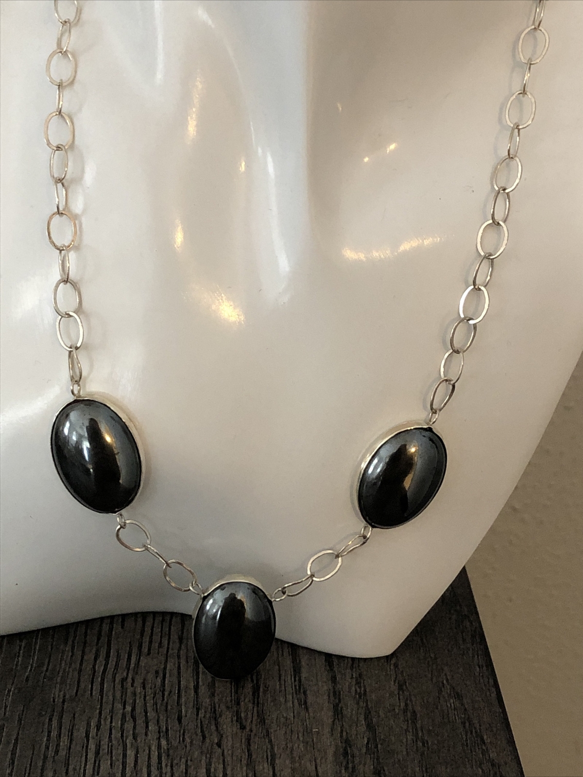 Solid 36gr Sterling Silver Oval Hematite Rolo Tog… - image 2