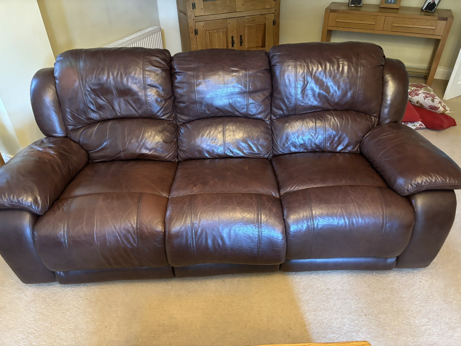 Harveys Brown leather sofa 3 2 1 recliner eBay