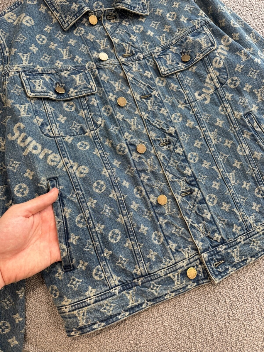 Men's Authentic LOUIS VUITTON SUPREME Monogram Denim Trucker Men's Authentic LOUIS VUITTON SUPREME Monogram Denim Trucker