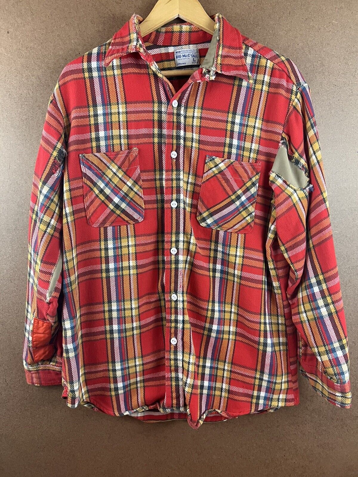 VTG 70s Distressed Big Mac Red Colorway Flannel w… - image 1