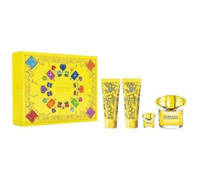 Versace Yellow Diamond 4 Pieces Set Women 3.0 3 oz Edt Spray & Mini & BL & SG