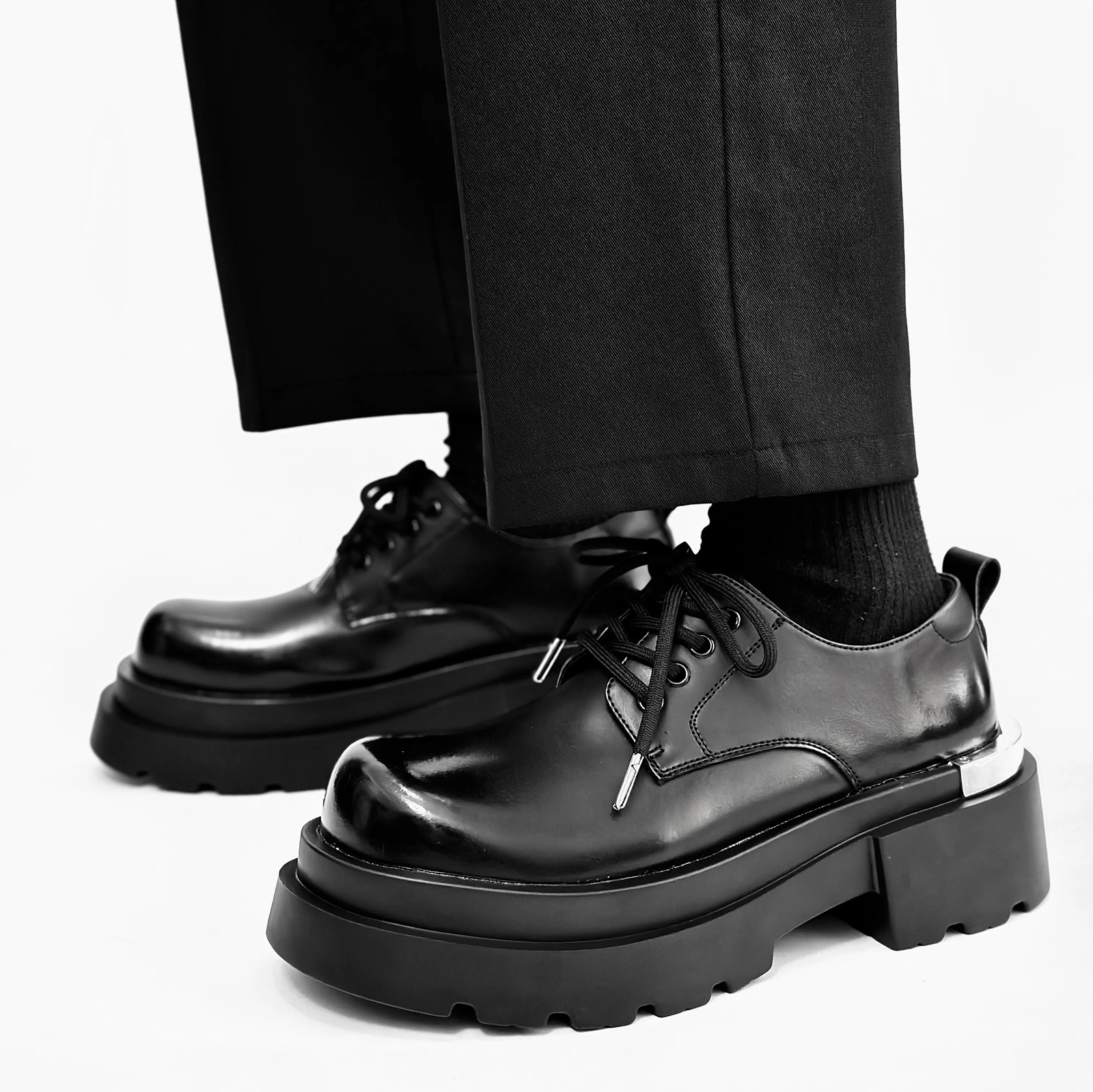 SAOLA Scarpe derby uomo suola spessa stringate plateau eleganti formali punta tonda pelle PU