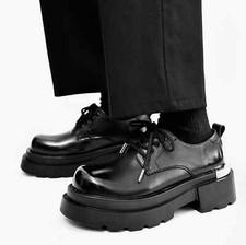 Thick Soled Men's Lace Up Platform Formal Dress Round Toe Derby Shoes PU Leather