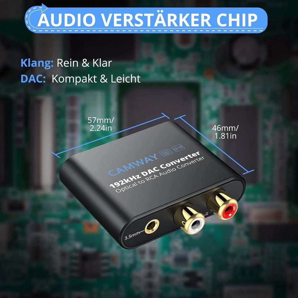 DA Wandler, CAMWAY 192Khz DAC Digital Zu Analog Wandler Audio Konverter, SPDIF O - Bild 4 von 4
