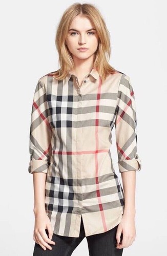 New Authentic Burberry Women's Checked Shirt Shirts Blouse Top Clothes Beige XS - Picture 14 of 16
