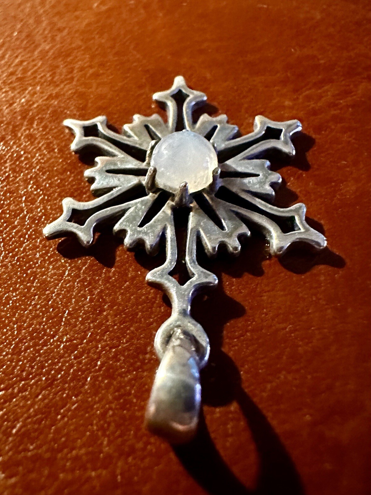 Solid Sterling Silver Snowflake Pendant With Moon… - image 4