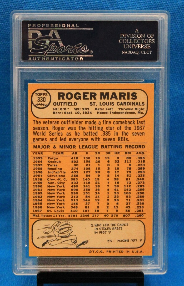 1968 TOPPS # 330 Roger Maris PSA 8 NM-MT # 23994319 St. LOUIS