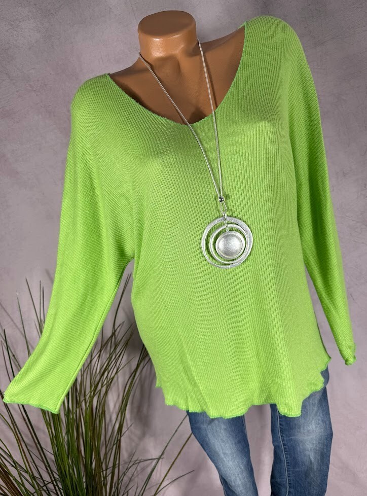 Rippen Strick Shirt BASIC Pulli Langarmshirt Vneck 40 42 44