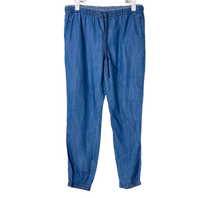 Life In Progress Blue Lyocell Blend Chambray Jogger Pants Pockets Womens Medium