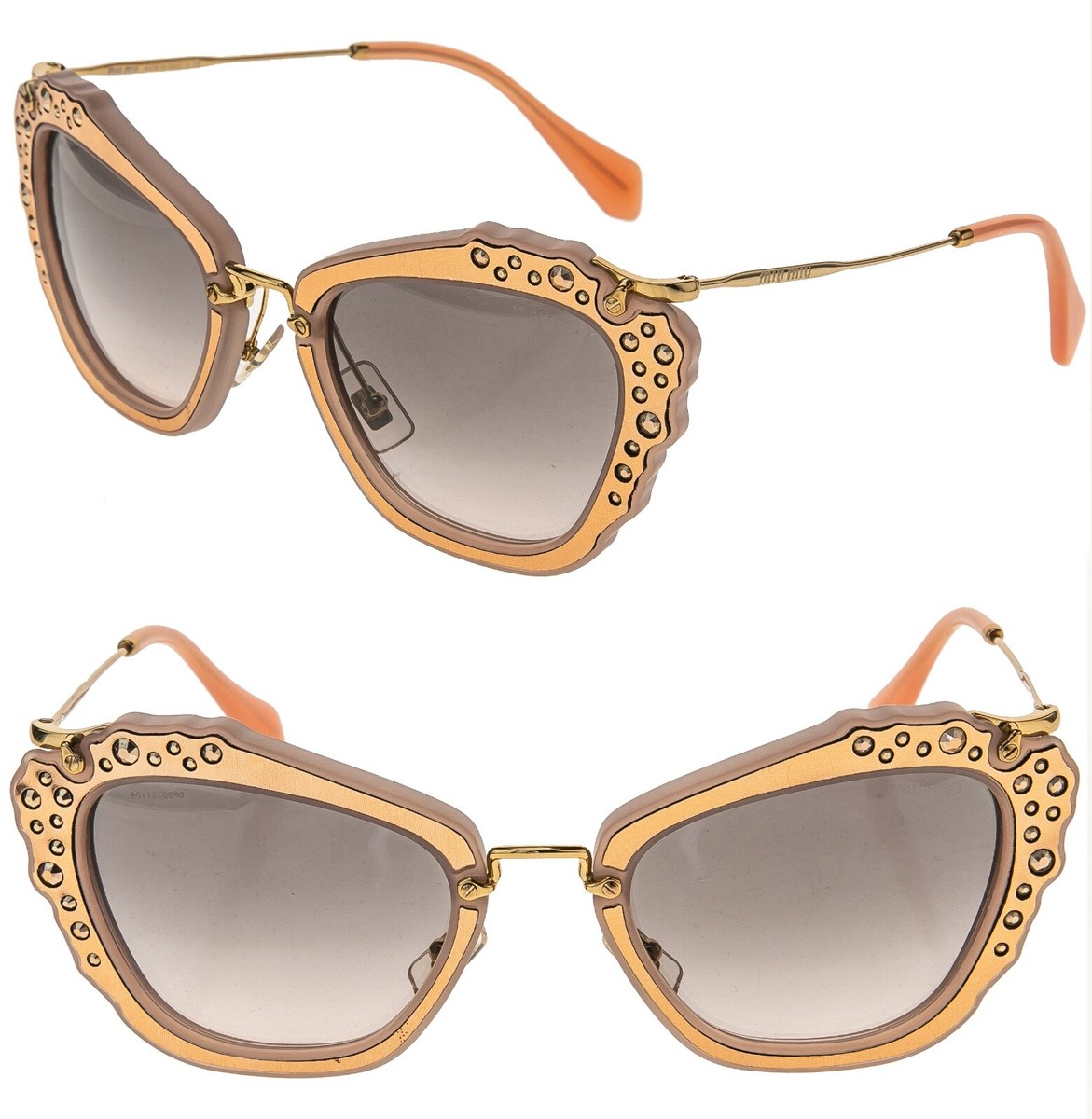 MIU MIU NOIR 04Q Nude Pink Gold Foil Leather Crystal Sunglasses