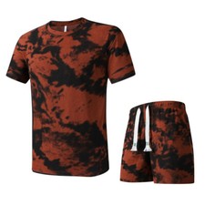 Mens Tracksuit 2-Piece Set Short Sleeve T Shirts Shorts Sweatsuit Outfit Set
