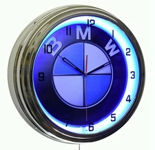16" BMW Sign Neon Advertising Clock Garage Man Cave Bavarian Motor Works (Blue)