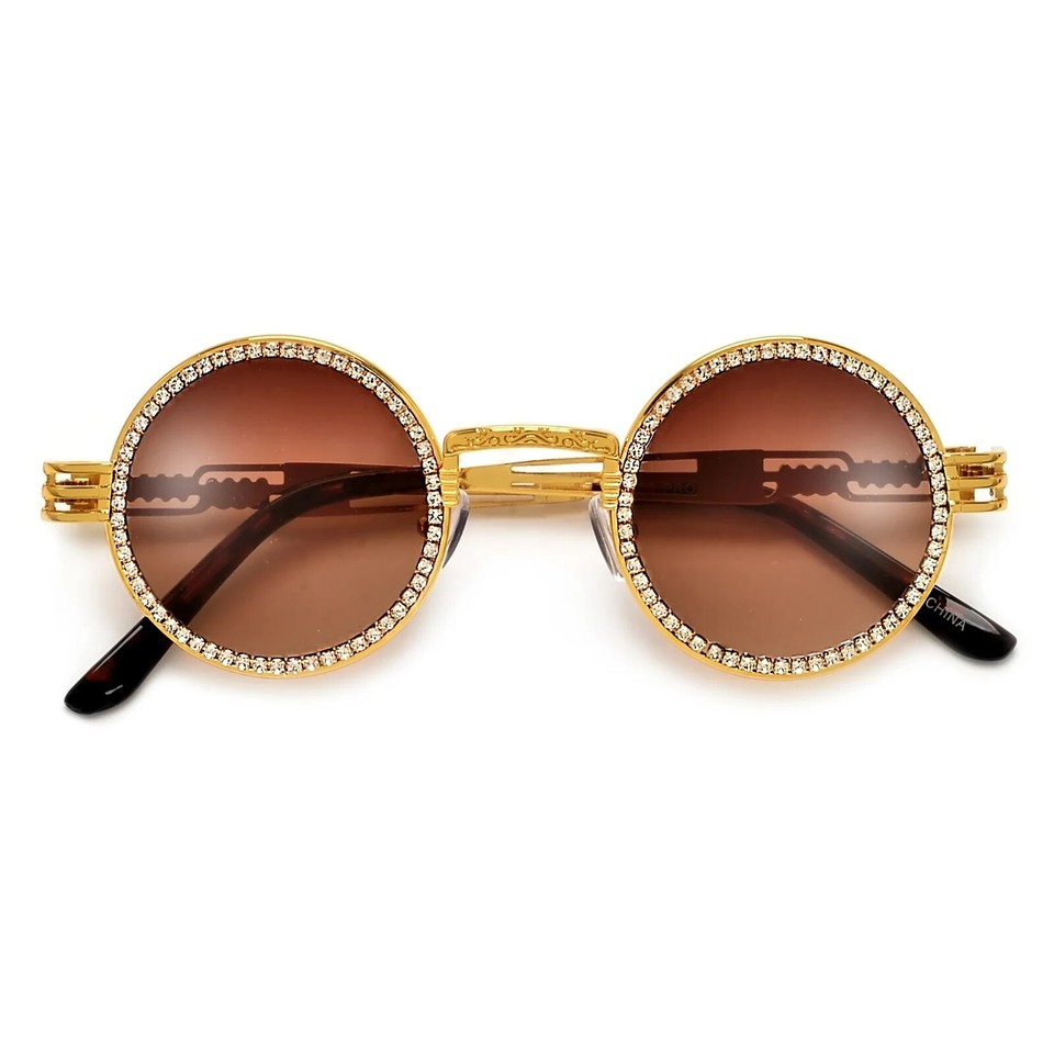 Men Rapper Sunglasses Black Lens Luxury Punk Eye Wear Gold Metal Circle ...