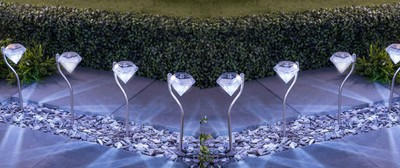 8X Stainless Steel Diamond Stake Lights Yard Solar Powered Colorful Lanterns UK