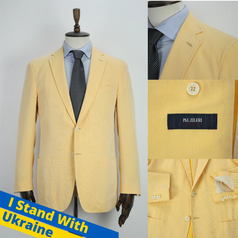 Abrigo Blazer Chaqueta Deportivo a Rayas Amarillo ALGODÓN PURO PAL ZILERI 50IT 40US/UK Foto 2 de 4