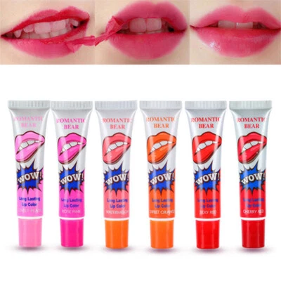 6 Colors Romantic Bear Lip Gloss Tattoo Stain Magic Peel Off Mask Long Lasting ~