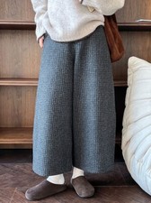 Japanese women retro gray wide leg pants loose autumn winter high waisted pants