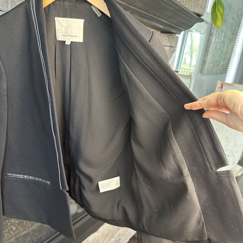 Rebecca Taylor Reißverschluss Lederbesatz Blazer Jacke schwarz Gr. 4 kantig Karriere Arbeit Top - Bild 8 von 12
