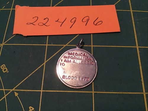 Signed Sterling Silver Medical Information Blood Type Charm Pendant