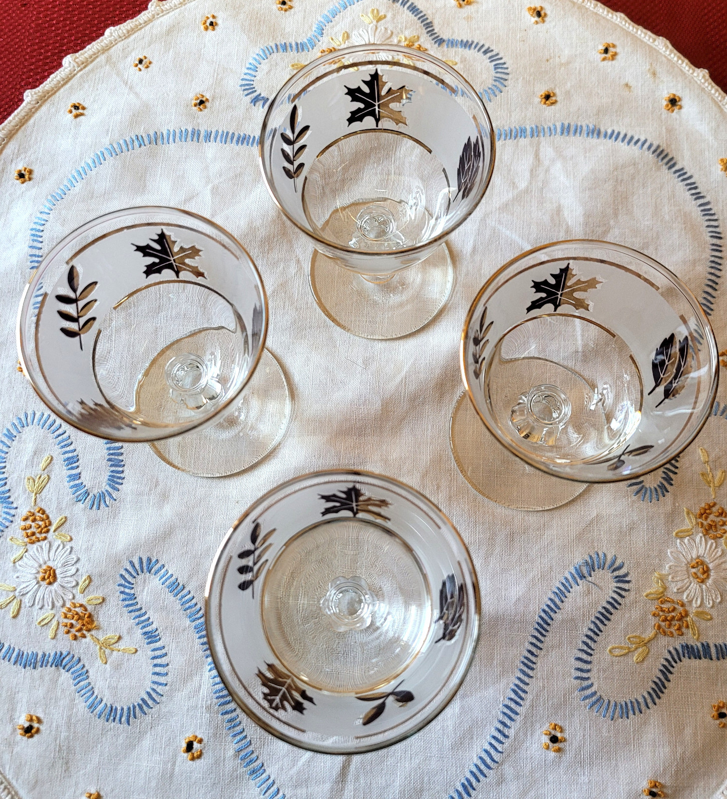 4 VTG Libbey *GOLDEN FOLIAGE* 3 7/8" Frosted LIQUOR / COCKTAIL Glasses 1953-1978