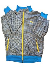 Rare Puma Sport Lifestyle Jacket Blue/Grey Pattern With Yellow Trim Medium