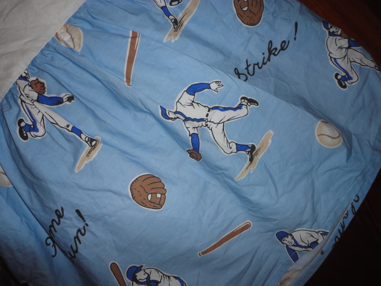 THE COMPANY STORE BLUE BROWN BASEBALL GLOVES FULL BEDSKIRT RUFFLED 14" SPLIT eBay