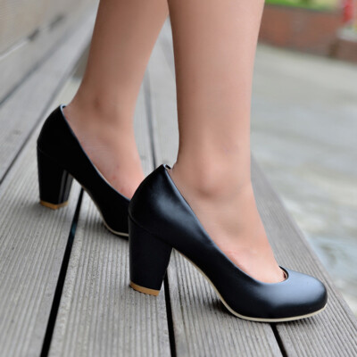 Damen Blockabsatz Sandalen Slip On Mary Jane High Heels Leather Dress Schuhe
