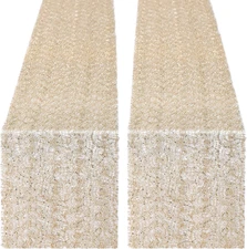 2 Pieces Mesh Sequin Table Runner Champagne Gold 12 x 80 inch Glitter Table