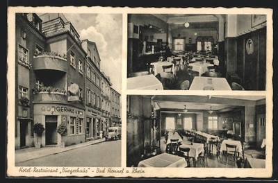 Postcard Bad Honnef a. Rhine, hotel-restaurant Bürgerhaus, Hauptstrasse 84, interior view 