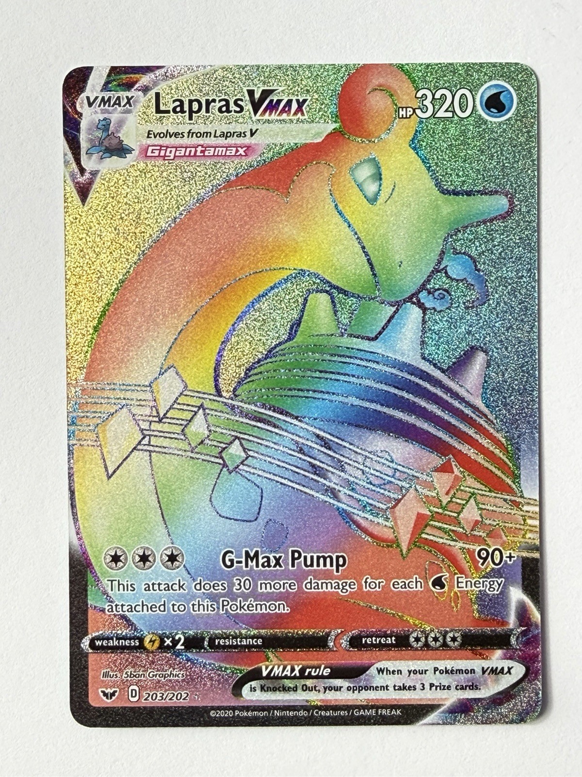 Lapras VMAX - 203/202 - Pokemon Sword & Shield Base Set Secret Rare Card NM