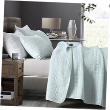 Quilt Set Size Classic Geometric Spots Stitched Pattern, Pre King Aqua Blue