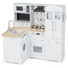Kid's Corner Kitchen Playset Wooden Chef Play w/ Stove Utensils  Refrigerator