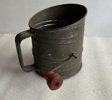 Vintage Small Tin Metal Flour Sifter Child Toy Works Red Wood Knob