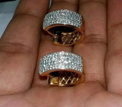 14k Yellow Gold Plated2Ct Round Cut White Lab Created Men's Huggie Hoop Earrings