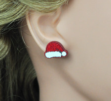 Glitter Acrylic Christmas red Santa hat Stud Earrings Jewelry Earrings