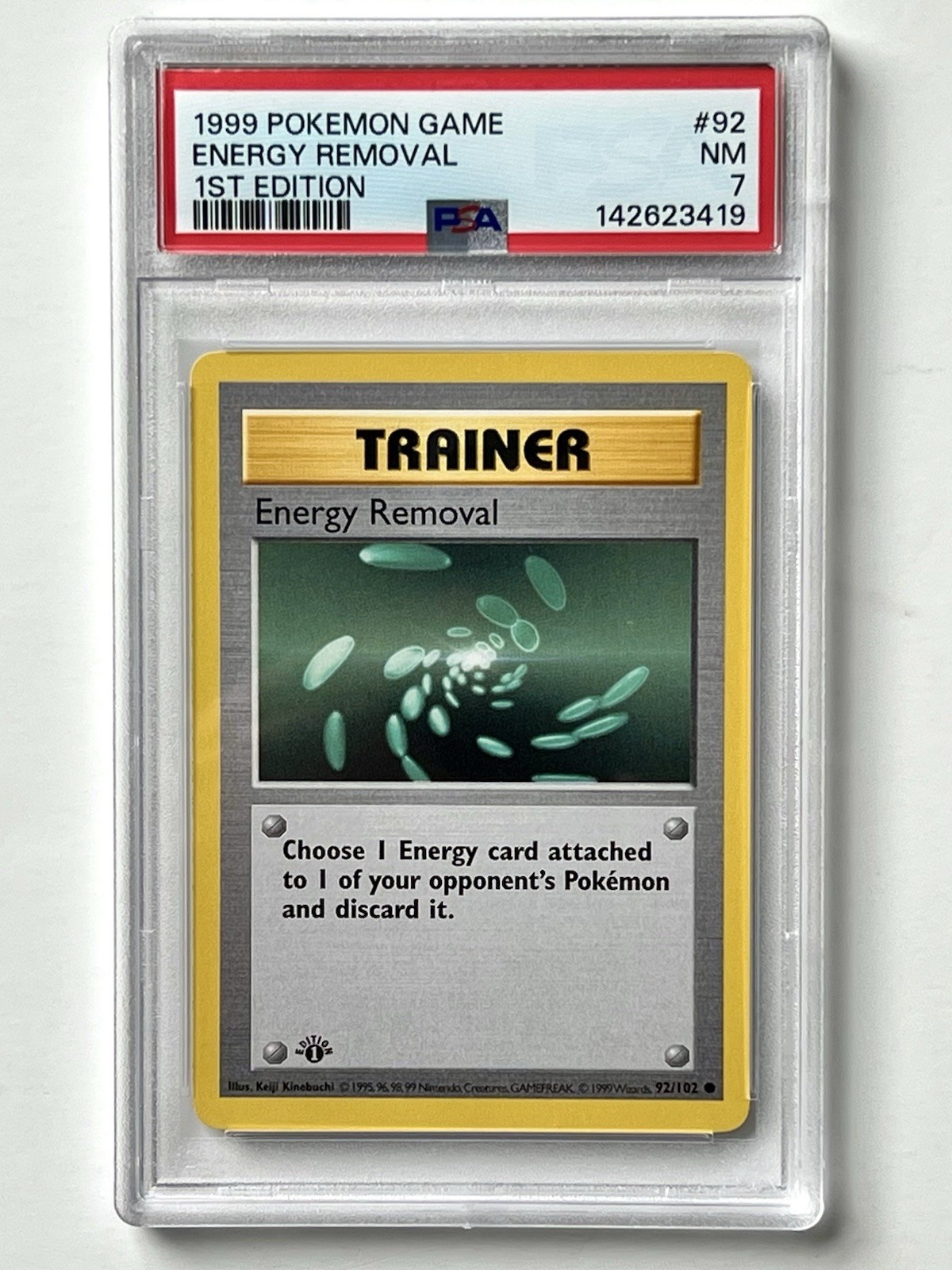 1999 POKEMON BASE SET 1ST EDITION #92 ENERGY REMOVAL PSA 7 NM - RECENTLY GRADED