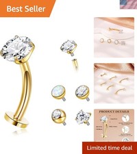 Elegant Gold Titanium Floating Belly Navel Ring with Opal CZ Replacement Balls