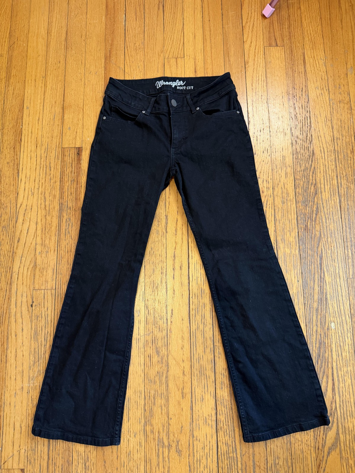 Juniors 7x30 Black Boot Cut Stretch Denim 5 Pocket Embroider