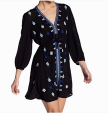 Free People Stargazer Mini Embroidered V-Neck Dress Size Medium
