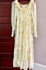 Gunne Sax by Jessica Vintage Floral Lace Ruffle Maxi Dress Puff Sleeve Sz 7